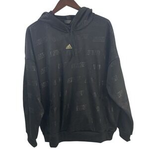 Adidas Women XL Black Gold Metallic Sweatshirt Hoodie Loose Fit Front Pocket New